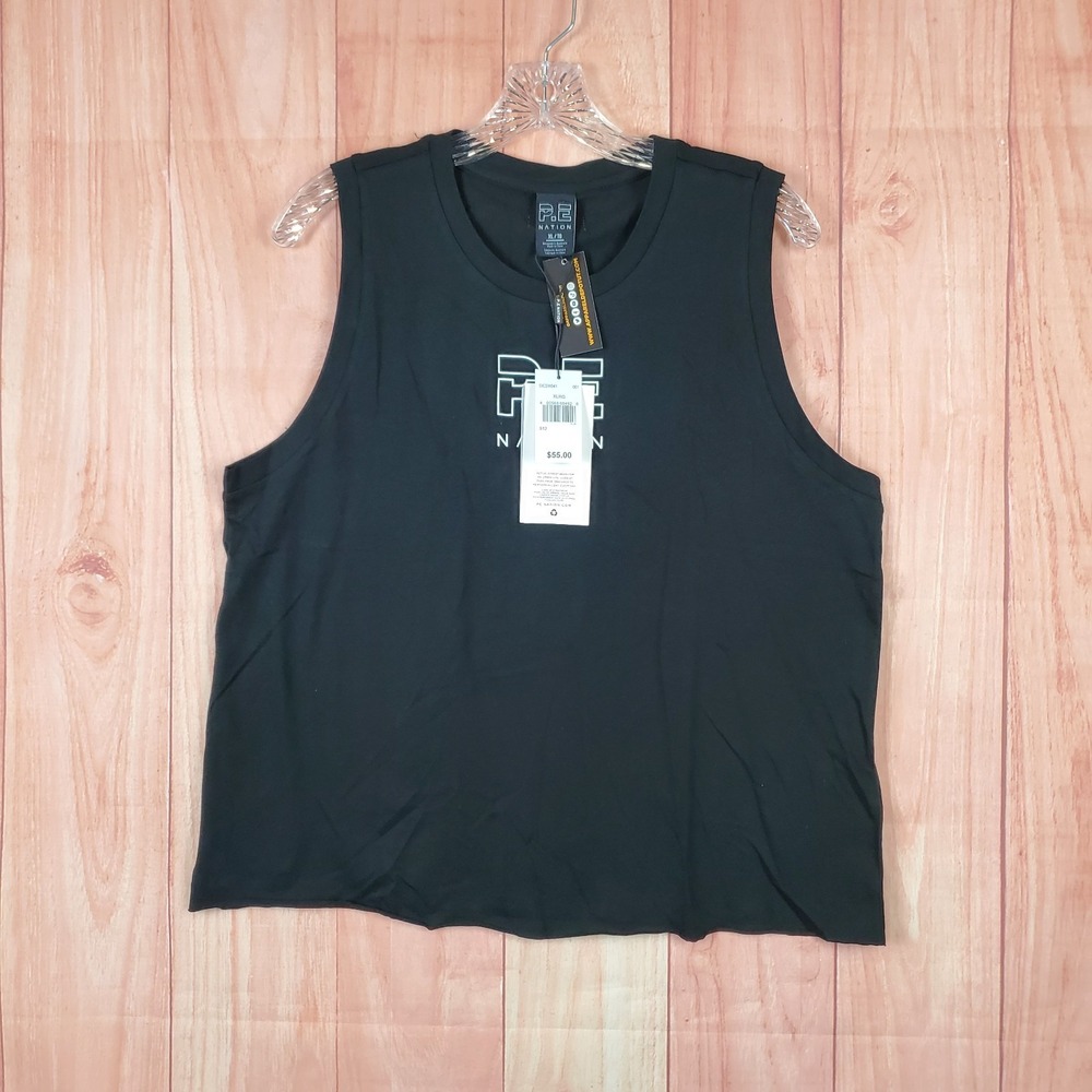 P.E Nation Shuffle Tank Top Womens XL Black Logo Cotton Round Neck Pullover